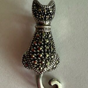 Judith Jack sterling marcasite cat pin